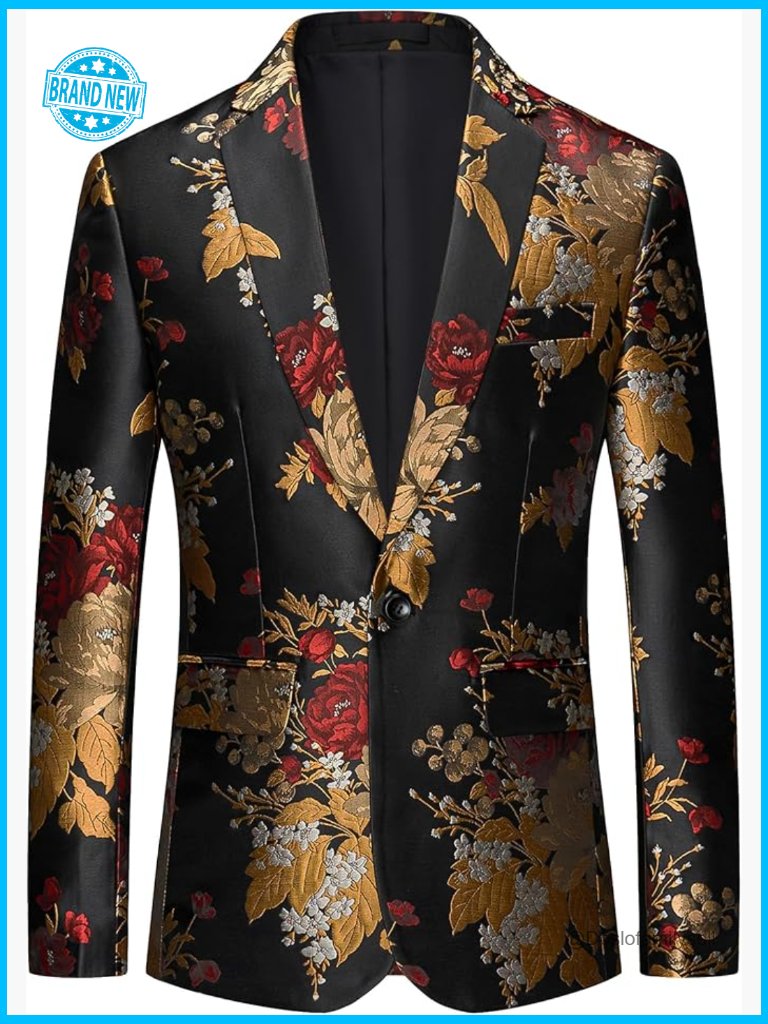 Floral Tuxedo Blazer Slim Fit Polyester Viscose Elegant Party Wear Classic